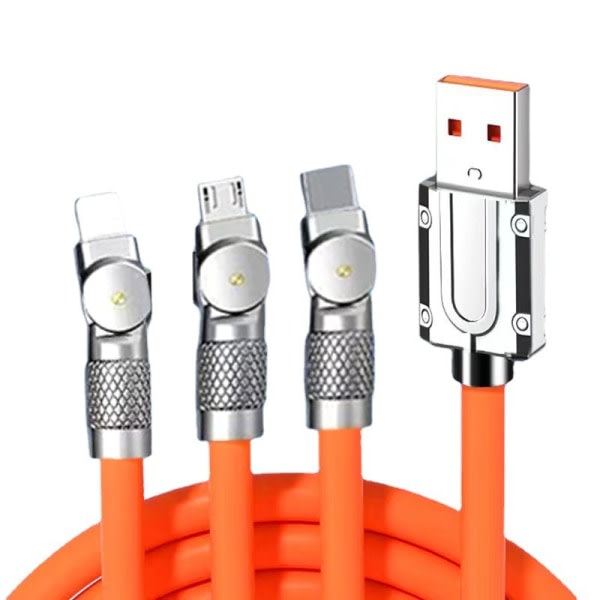 3 i 1 laddningssladd 120 cm Micro USB/Typ-c Multipel USB Mobil Orange 3in2