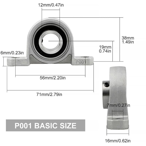 Kullagerenheter 12mm, Zinklegering Kullager med Solid Gjutjärnsbas