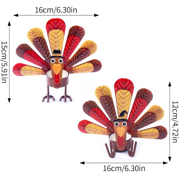 Metallinen Turkki Kynttilänjalka, 6.3 TUUMAA Kiitospäivän Koriste Kotiin