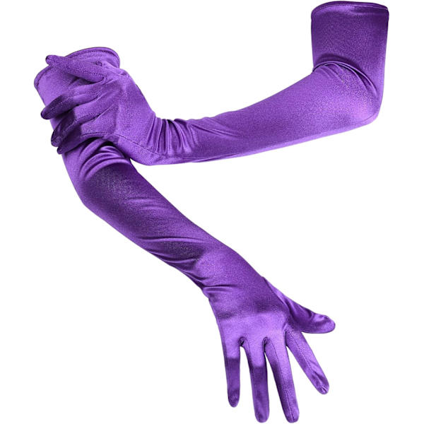Långa armbågslängd satinhandskar, stretchiga långa handskar 21\" operahandskar kväll dansfest handskar för kvinnor (lila)