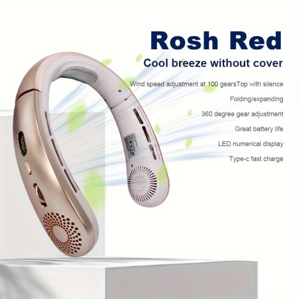 Mini hopfällbar bärbar hängande halsfläkt för utomhus Snabbladdning USB -halsfläkt tyst högvindsväxel justera 100 hastigheter vindhastighet surroundkylning Rose Red