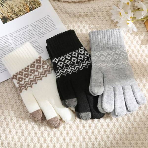 Vintervarme strikkede handsker Vinter fuldfingerhandsker Touch Glo White