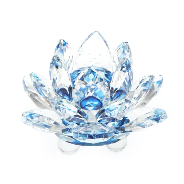 60 mm kvartskristall Lotus Flower Hantverk Glas Fengshui prydnad Blå en one size