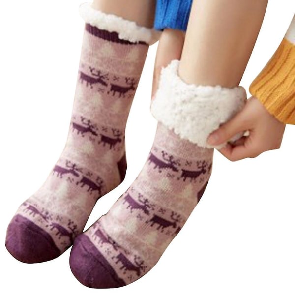 et par varme ultra-plyske hjemmesko sokker tykke skridsikre indendørs gulv ankelsok Purple Elk zdq