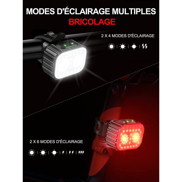 Etu- ja takavalo pyörään, 8+12 valotilaa Ipx6 vedenpitävä LED-pyörävalo, USB-ladattava pyörävalo pyöräilyyn Mtb, vaellukseen, pyöräilyyn, pitkä