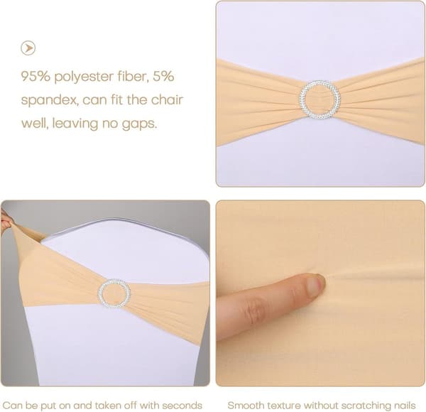 Stolsrosetter i Spandex Stretch, Elastiska Stolöverdrag med Spänne, Champagne, 10 Delar