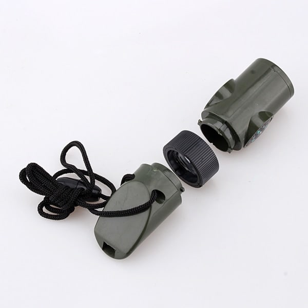 Ny 7 i 1 Camping Överlevnad Visselpipa Kompass Termometer Ficklampa Förstoringsglas Kit