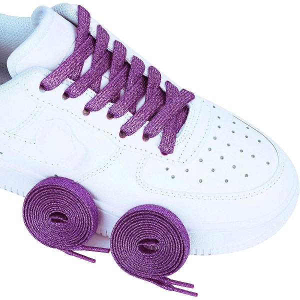 Par glitterskosnören för sportskor och träningsskor, färgade platta skosnören 10 mm breda（lila） lila CDQ