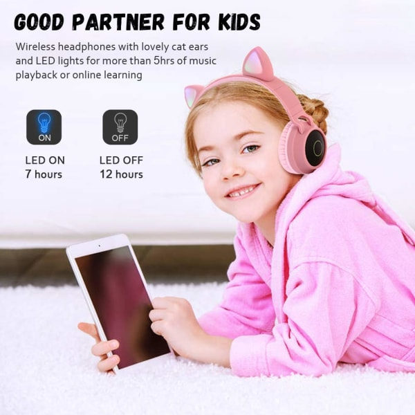 Bluetooth 5.0 Kattøre-hodetelefoner Foldbare On-Ear Trådløst stereoheadset (lilla) lilla