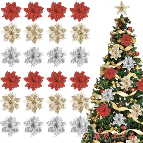 Julblommor Glitter konstgjord julstjärna Blommig Xmas Tre A2 onesize A2 onesize