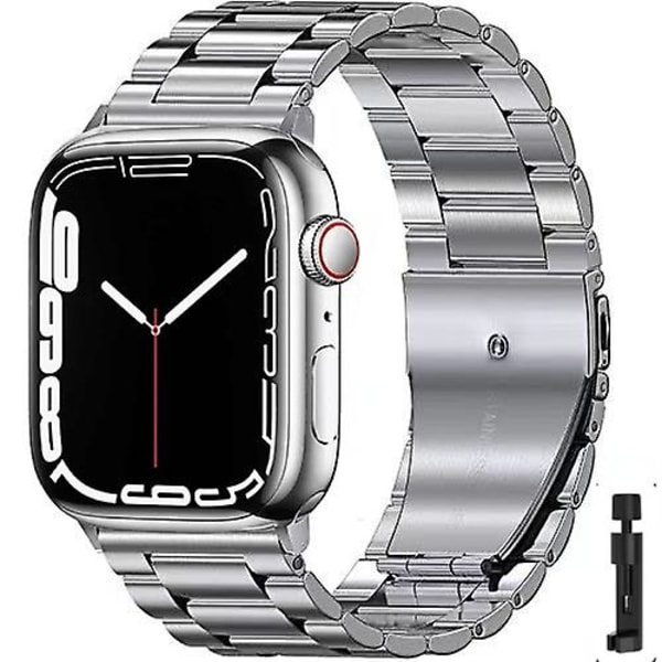 Metallrem för Apple Watch Ultra 49 mm 8 7 45 mm 41 mm Smart Watch Armband i rostfritt stål för Iwatch 6 5 4 3 Se 44 ​​mm 42 mm 40 mm Silver och verktyg Silver and tool For iwatch 8 45mm