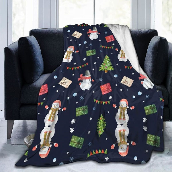 Hauska joulukuusi Snögubbe lahja fleece-peitto kevyt pehmeä mukava vuodesohva olohuone kaikki vuodenajat-p322 50x40in 125x100cm