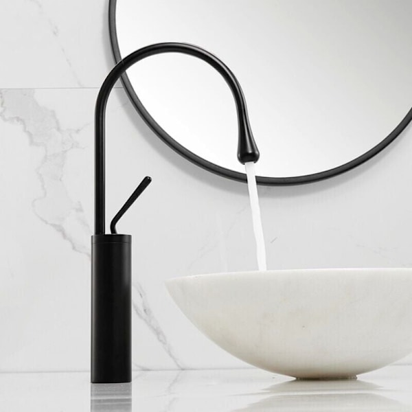 Modern Hög Blandare för Handfat Ettgreppsblandare Kreativ Design för Badrum Kök med G3/8 Slang Svart,