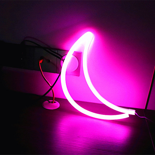 Neonskilt, LED måneformet dekorlampe for jul, bryllup, bursdagsfest, baby, USB eller batteridrevet (rosa)