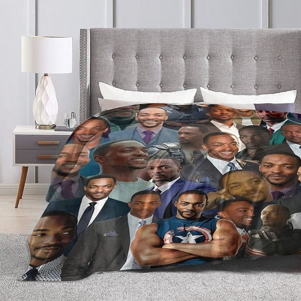 Anthony Mackie Blød og behagelig varm fleeceplaid til sofa, seng, kontor knæpude, sovesofa - Cozy Fluffy Plush Throw - e403 50x40in 125x100cm