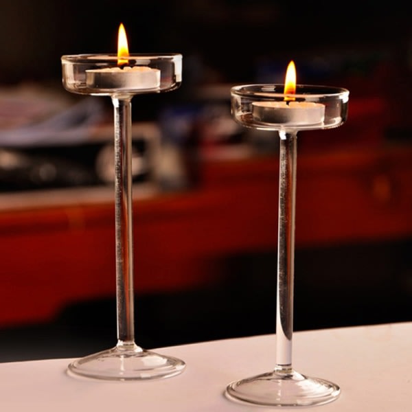 1. Glas Lysestake Sett Tealight Lysestake Hjem Bryllup Transparent 15cm Transparent 15cm