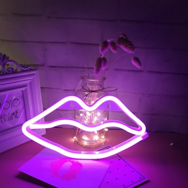 Huulten muotoiset neonkyltit Led romanttinen taide Koristeelliset neonvalot Wa