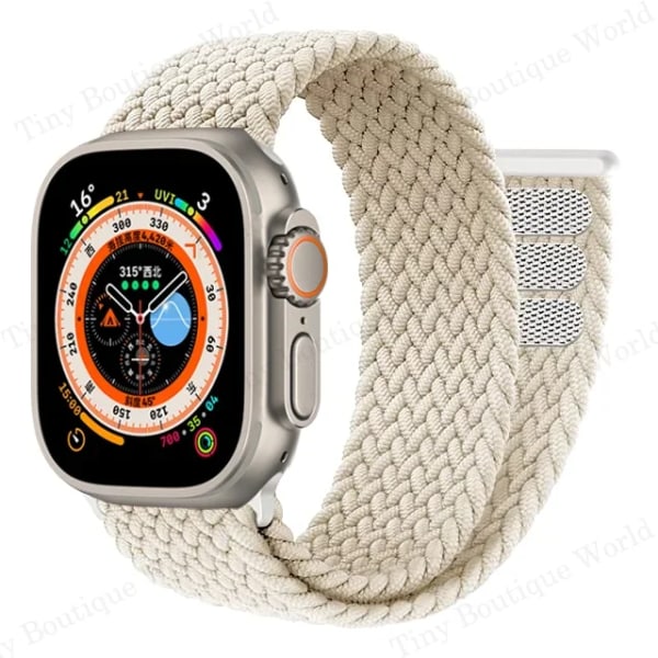 Flettet Solo Loop for Apple Watch Ultra band 49mm 45mm 41mm 44mm 40mm 42mm rem armbånd iWatch serie 9 7 SE 8 6 5 4 3 band Starlight Starlight 38 40 41mm-L