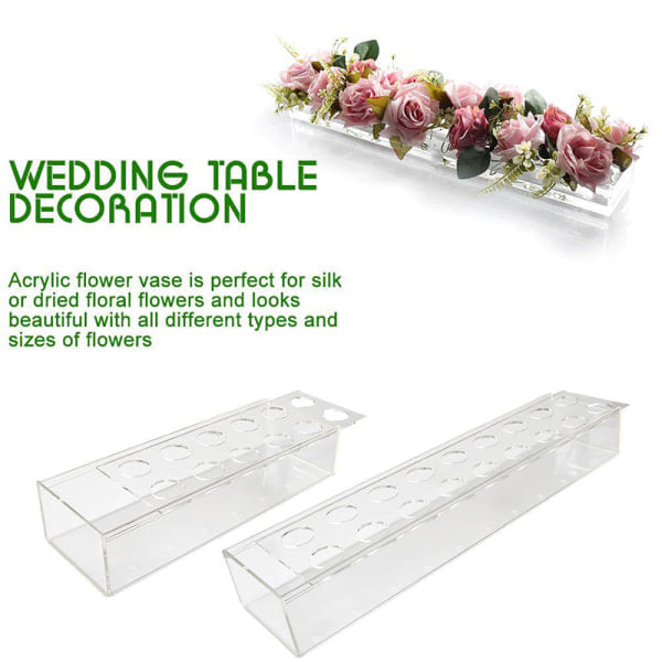 Klar akryl blomstervase rektangulær til spisebord bryllup 22 huller