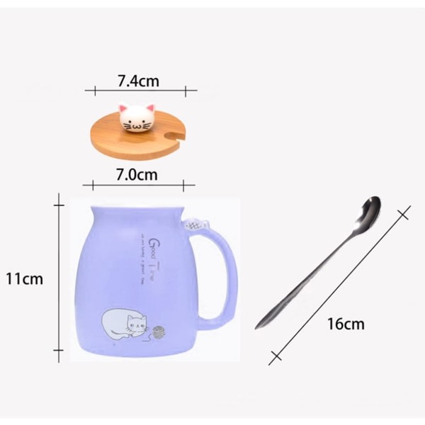 Kattekrus Søt keramisk kattunge kaffekopp med herlig kattlokk Rustfritt stål skje for kaffe Te Melk 380 ml Temjölk Julekrus for kvinner (lilla)