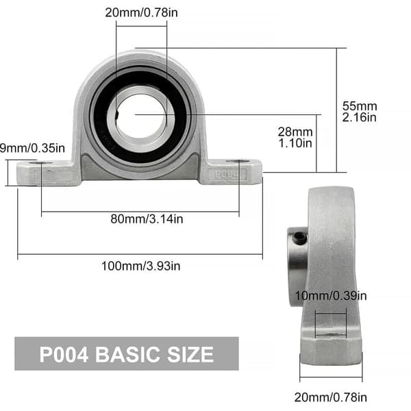 Puteblokklager med solid støpejernsbase, 20 mm størrelse, kulelager i sinklegering