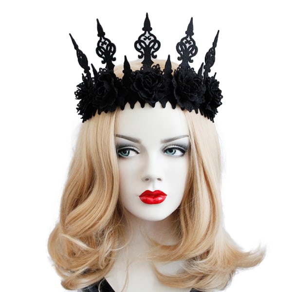 Mørk Svart Gothic Queens Blomsterkrone Hårbånd Pannebånd Hallowe Black one size Black one size