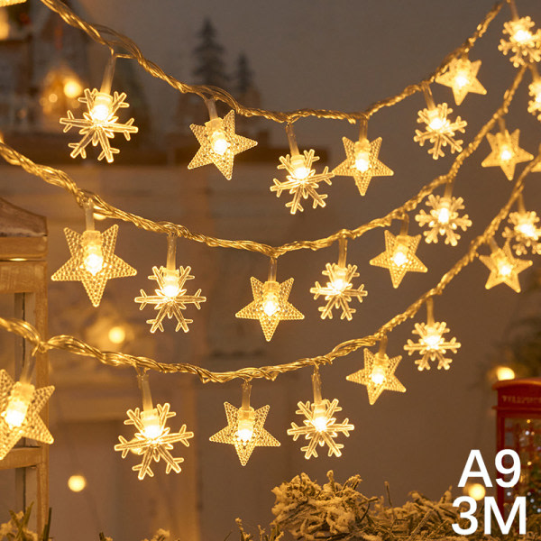 Julgran Snowflake LED String Lights Banner Jul Dec A9 i en størrelse