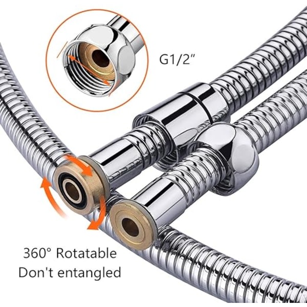 G851-20 Universal bruseslange (G1/2 tomme 2M) Anti-twist og anti-kink bruseslange Rustfrit stål/krom