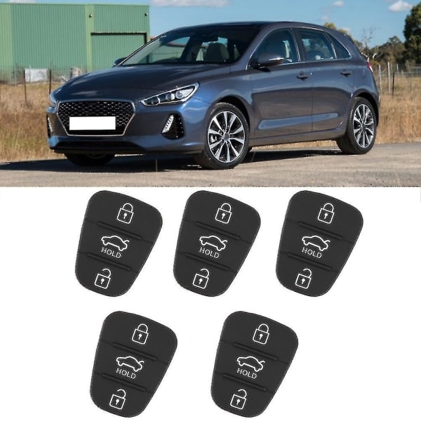 5 stk utskiftbare fjernkontrollknapper i gummi med 3 knapper, passer til Hyundai og Kia (med bokstav)