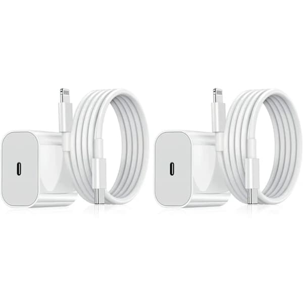 2-pak - Oplader til iPhone - Hurtigoplader - Adapter + Kabel 20W Hvid 2-pak iPhone White 2-Pack iPhone