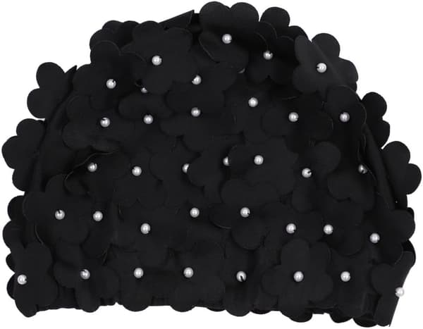 Blomstret Badehat Dame Blomst Badehat Dame Mode Badehat Super Stræk Badehat Elastisk Brusehat black