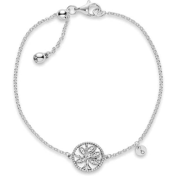 Sterling silver glittrande släktträd för damer Cubic Zirconia Slider Armband för berlocker