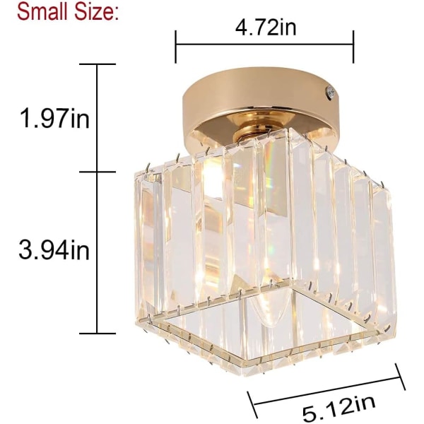 Krystalltaklampe, 60 W Mini Kvadratisk Lysekrone Innfelt Moderne Foldbar Nesten Taklampe, Soverom i Spisestue, E27 Sokkel