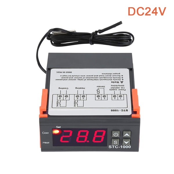 1:a LED Digital STC-1000 temperaturkontrollomkopplare Microcom Black DC24V