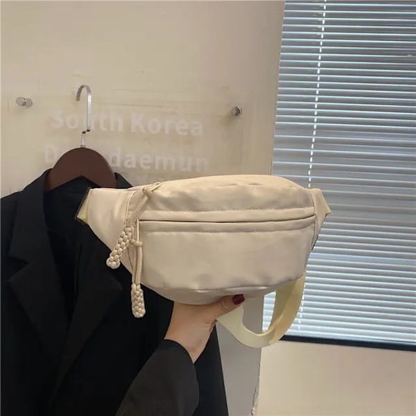 Brysttaske Banan taske til kvinder Sling Crossbody Midjepakke Lærred Running Midje taske Casual Fanny Packs Sport Halvmåne Bæltetaske hvid 29x13x10cm