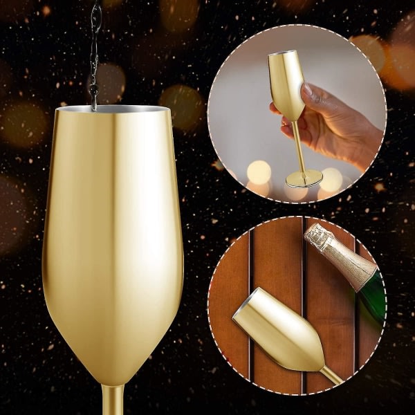 2 sett med champagnefløyter i rustfritt stål, 200 ml gull null ingen