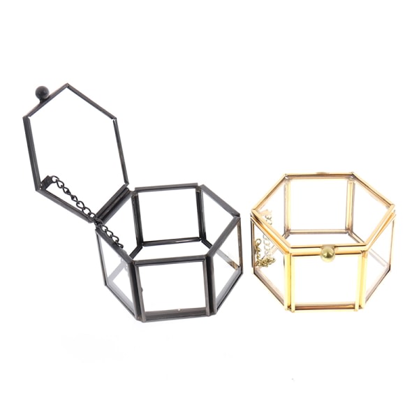 Geometrisk glas smyckeskrin Smycken Organisera Hållare Ring Box Svart one size Black one size