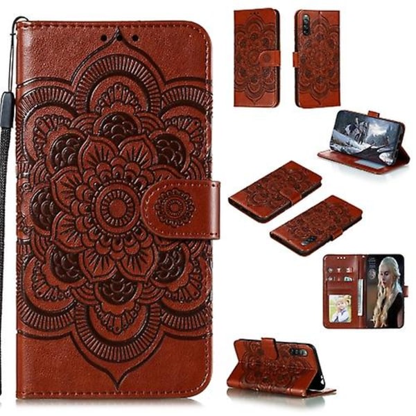 Sony Xperia L4 Mandala Præget Horisontal Flip Case Brun