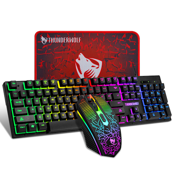 LED Bakgrunnsbelyst Gaming Tastatur og Mus Combo Ergonomisk Tastatur, Svart