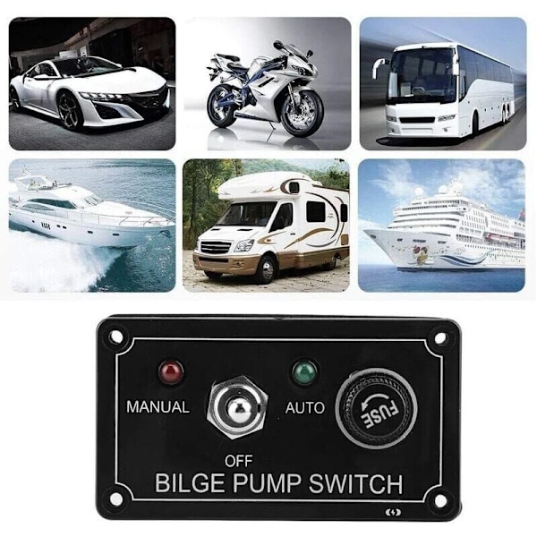 Lænsepumpekontakt, 12V DC LED-indikator Lænsepumpepanel Manuel On/Off-kontakt/Auto Båd Marine
