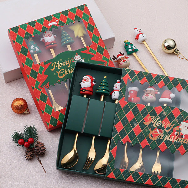 6/4/2ST Julklapp Glod Sked Gaffel Set Älg Kaffesked le F OneSize F OneSize