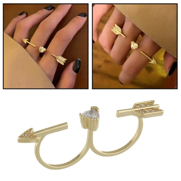Ny stil Cupid-Hjärta-Pil Ringar För Kvinnor Justerbar Två Fingrar Ring Zirkon Berlock Smycken för presenter för bröllopspar