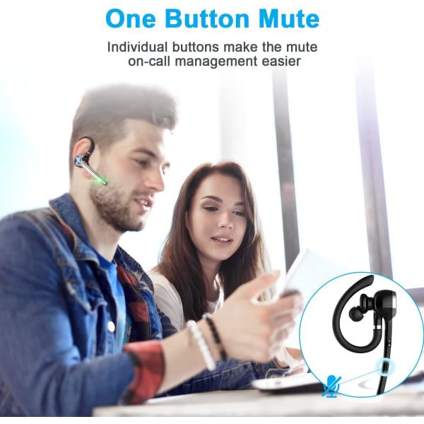 Bluetooth-hodetelefoner, trådløse Bluetooth-hodetelefoner med 500mAh etui, 72 timers samtaletid innebygd mikrofon for iOS Android-telefoner, V5.1 Han
