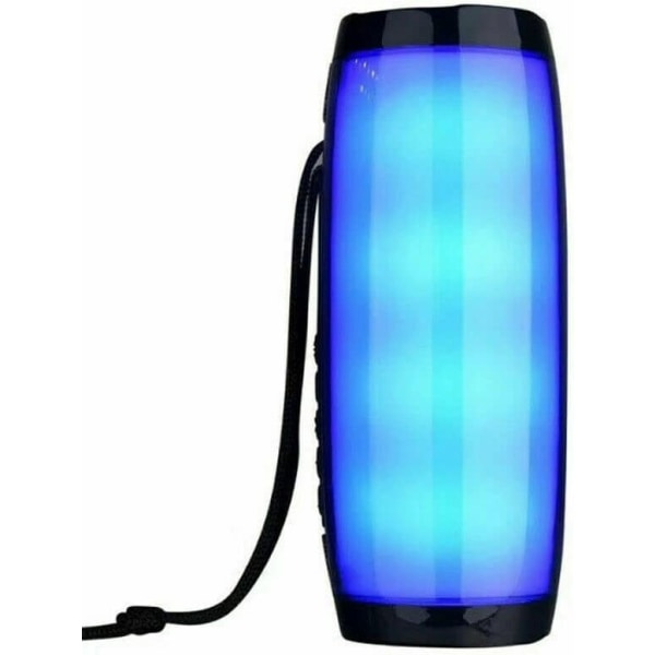 Trådlös Bluetooth-högtalare med kraftfull bas för utomhusbruk, FM-radio med LED-lampor (svart)