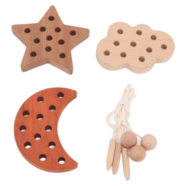 Threading Game Toys Educational Fun Wooden Cloud Star Moon Shaped Toddler Toy for Improving Patience