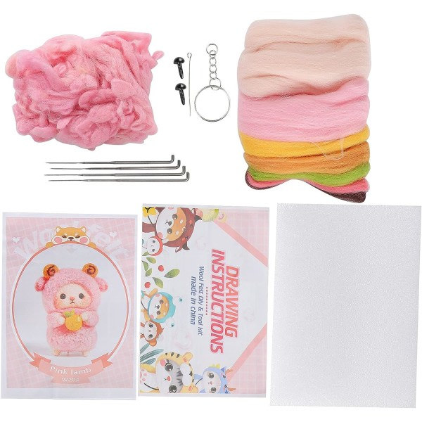CDQ Nåltovningsstartpaket DIY Fårull Filtverktyg Söta får med grundläggande filtverktyg (Vit får) färg 1