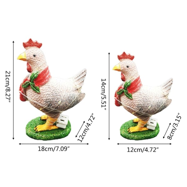 Opplyst kylling med skjerf Juldekorasjon LED Utendørs Hage Uteplass Plen Pryd Harpiks Dyrestatuer Liten