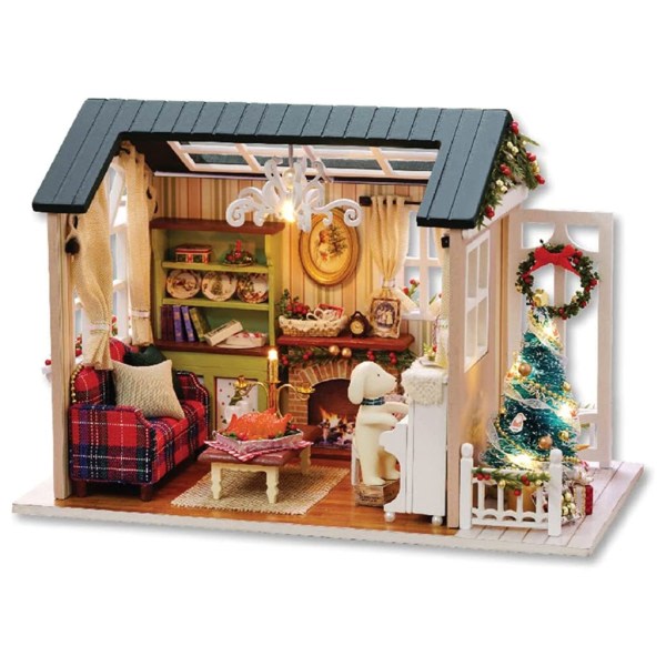 Dollhouse Kit Dollhouse Pysselleksak med möbler Mini Trähus Miniatyrrum Pysselleksak för barn Vuxen null - C
