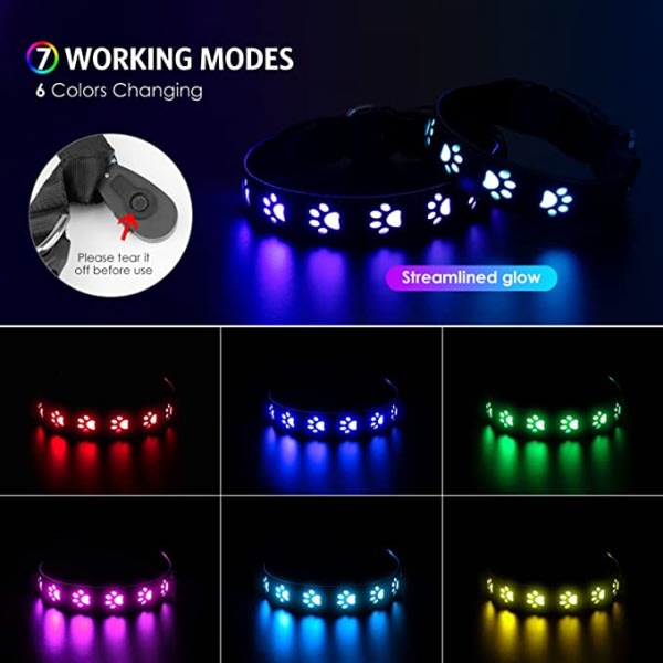 7-färgs allt-i-ett LED-ljuskrage USB laddningslampa för hundtassar - L L