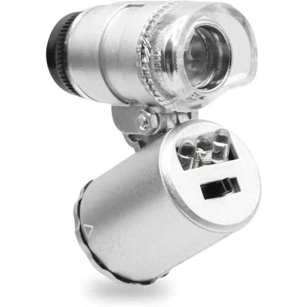 60X Mini Fickmikroskop med LED & UV-ljus, Justerbar Juvelerarlopp